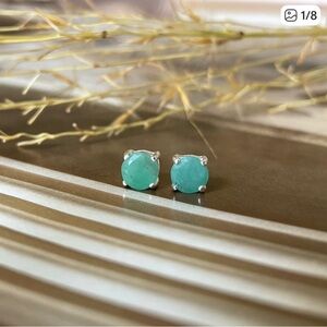 Natural Emerald Stud Earrings, 925 Sterling Silver
